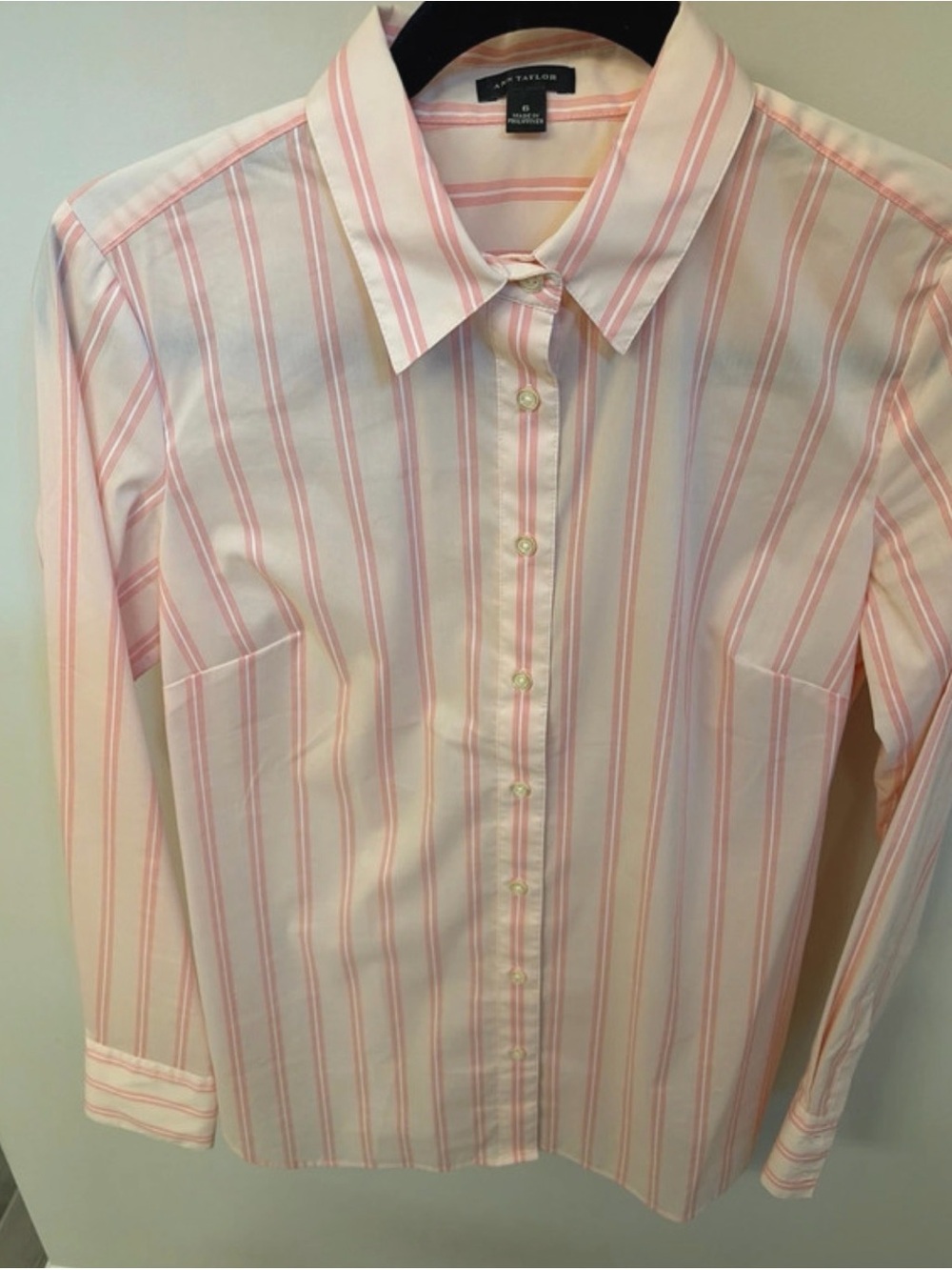 Ann Taylor Pink and White Striped Button-Down Shirt - Kids